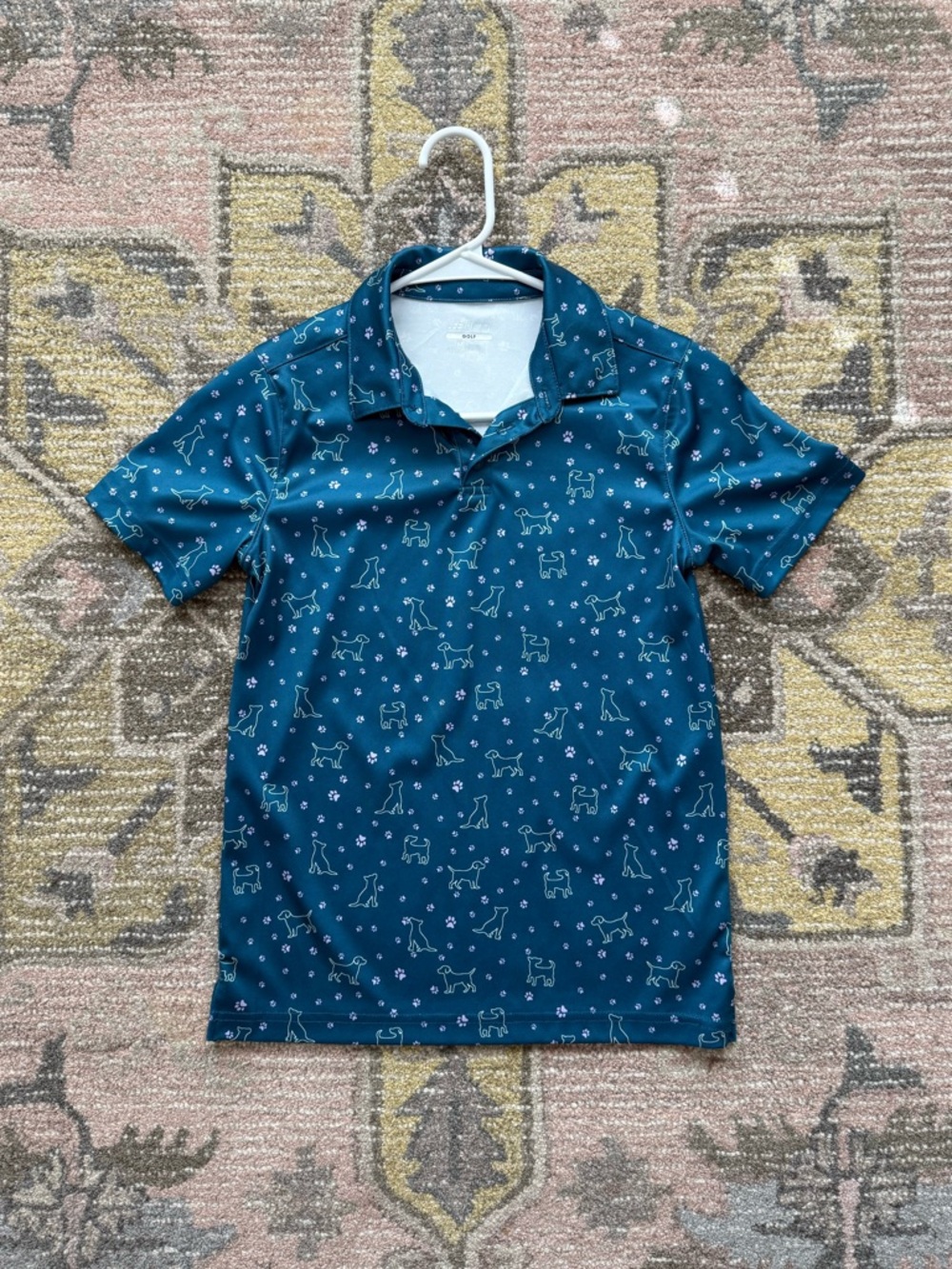 BCG Boys Golf Blue Dog Print Polo Shirt • Size M 10-12